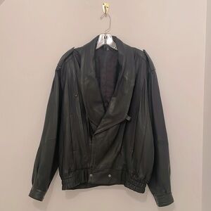 90s black leather jacket with adjustable collar.  Leather in great condition.